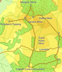 Map for walk to Roseberry Topping and Captain Cook Monument